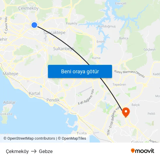 Çekmeköy to Gebze map