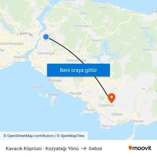 Kavacık Köprüsü - Kozyatağı Yönü to Gebze map