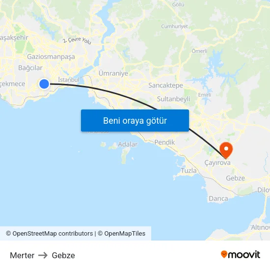Merter to Gebze map
