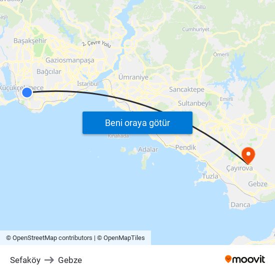 Sefaköy to Gebze map