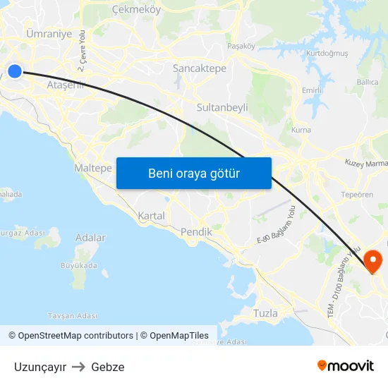 Uzunçayır to Gebze map