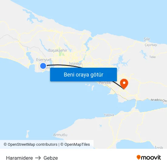 Haramidere to Gebze map
