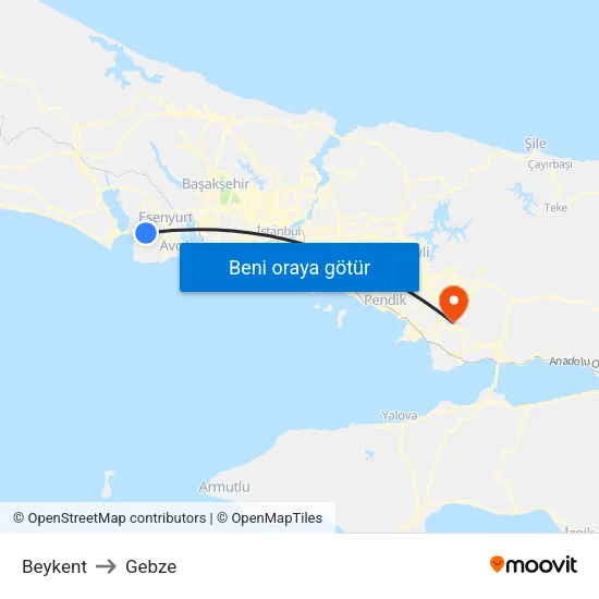Beykent to Gebze map