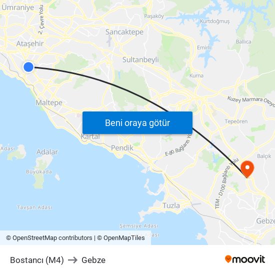 Bostancı (M4) to Gebze map