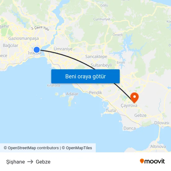 Şişhane to Gebze map