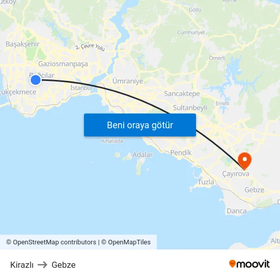Kirazlı to Gebze map