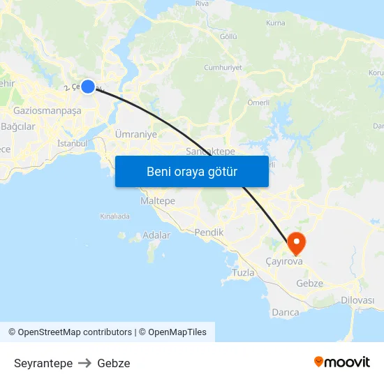 Seyrantepe to Gebze map