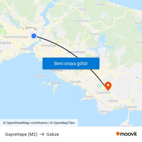 Gayrettepe (M2) to Gebze map