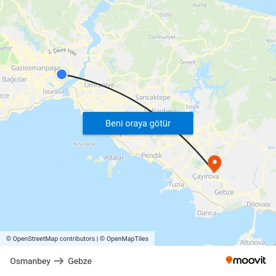 Osmanbey to Gebze map