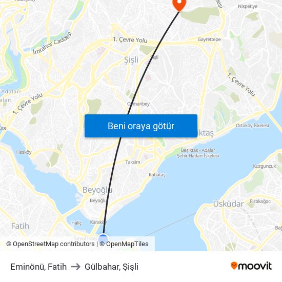 Eminönü, Fatih to Gülbahar, Şişli map