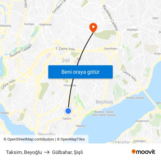 Taksim, Beyoğlu to Gülbahar, Şişli map