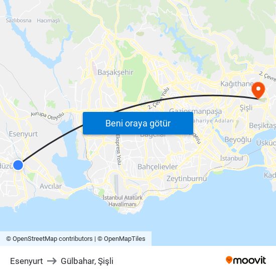 Esenyurt to Gülbahar, Şişli map