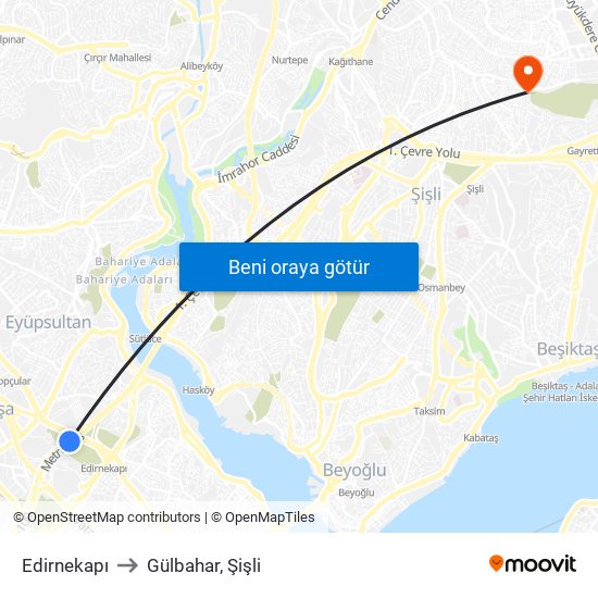Edirnekapı to Gülbahar, Şişli map
