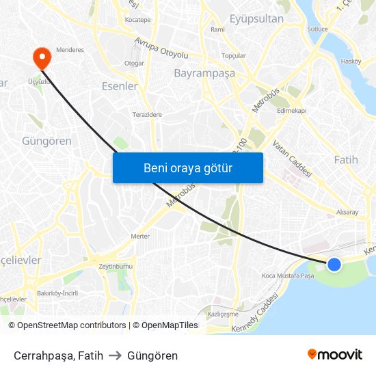 Cerrahpaşa, Fatih to Güngören map