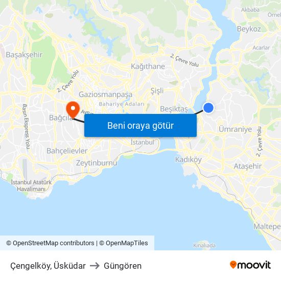 Çengelköy, Üsküdar to Güngören map