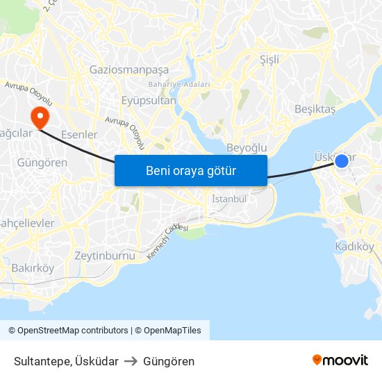 Sultantepe, Üsküdar to Güngören map