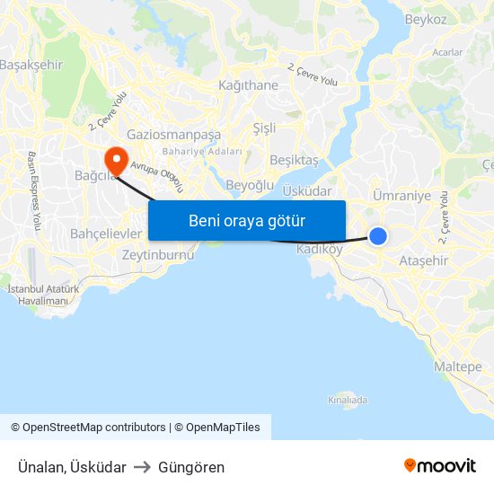 Ünalan, Üsküdar to Güngören map