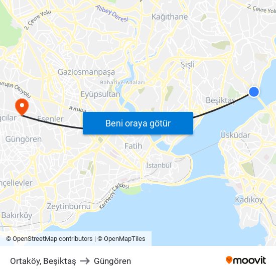 Ortaköy, Beşiktaş to Güngören map