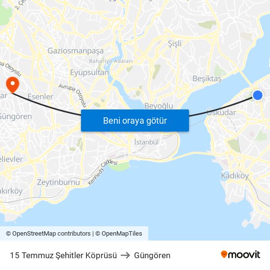 15 Temmuz Şehitler Köprüsü to Güngören map