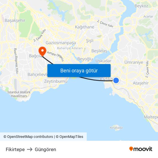 Fikirtepe to Güngören map