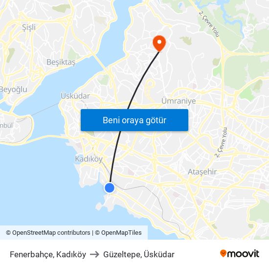 Fenerbahçe, Kadıköy to Güzeltepe, Üsküdar map