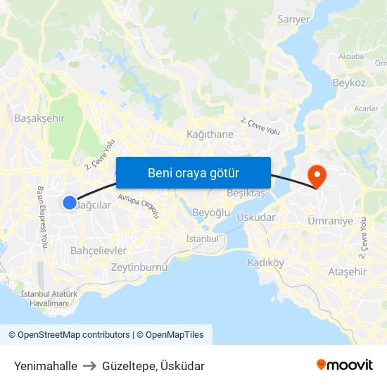 Yenimahalle to Güzeltepe, Üsküdar map