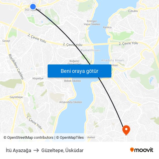 İtü Ayazağa to Güzeltepe, Üsküdar map