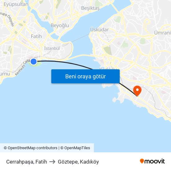 Cerrahpaşa, Fatih to Göztepe, Kadıköy map