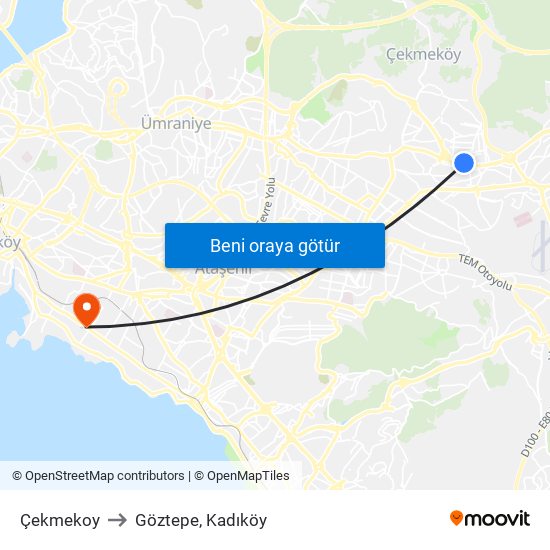 Çekmekoy to Göztepe, Kadıköy map