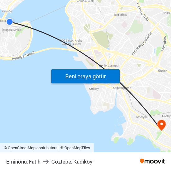 Eminönü, Fatih to Göztepe, Kadıköy map