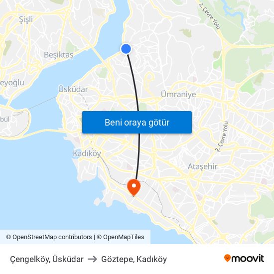 Çengelköy, Üsküdar to Göztepe, Kadıköy map