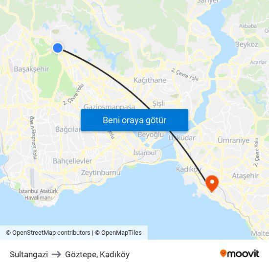 Sultangazi to Göztepe, Kadıköy map