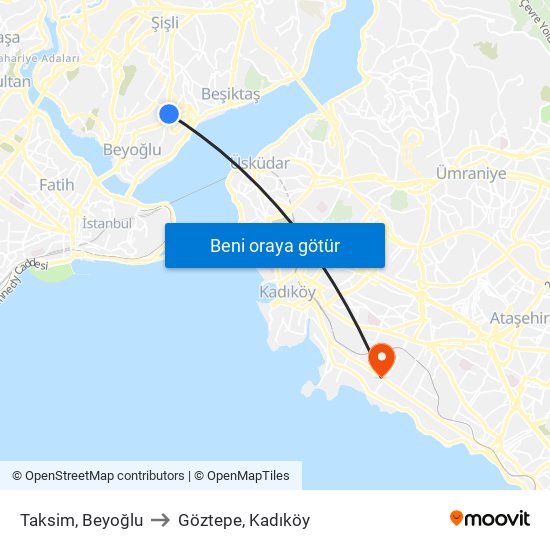 Taksim, Beyoğlu to Göztepe, Kadıköy map