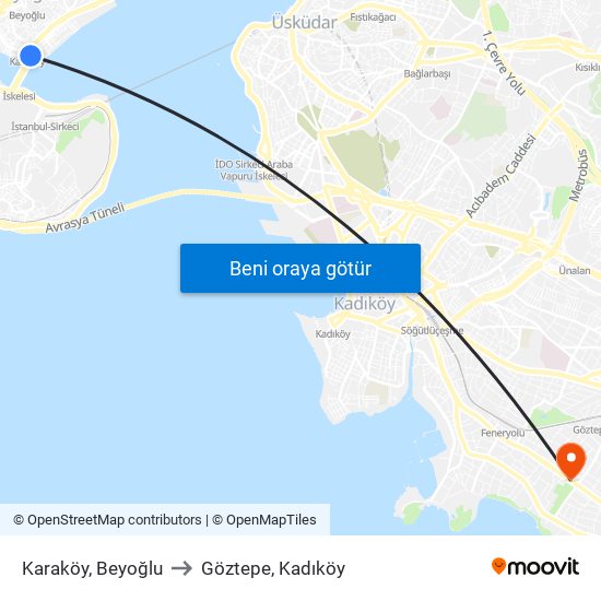 Karaköy, Beyoğlu to Göztepe, Kadıköy map