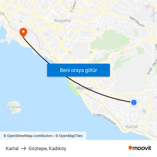 Kartal to Göztepe, Kadıköy map