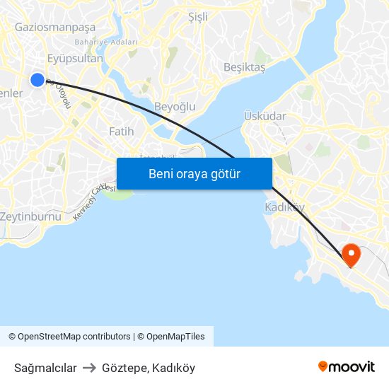 Sağmalcılar to Göztepe, Kadıköy map