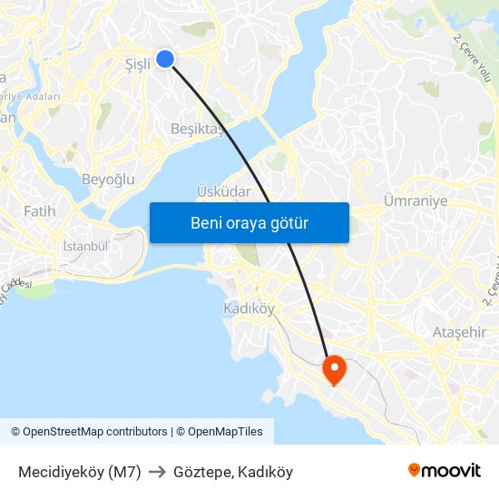 Mecidiyeköy (M7) to Göztepe, Kadıköy map