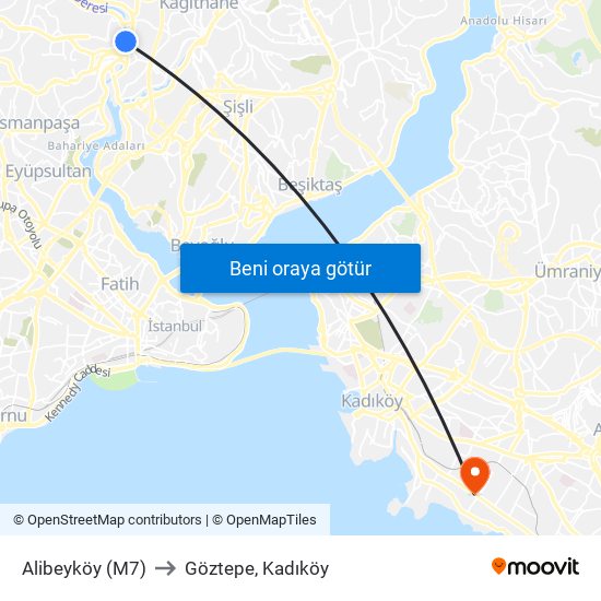 Alibeyköy (M7) to Göztepe, Kadıköy map