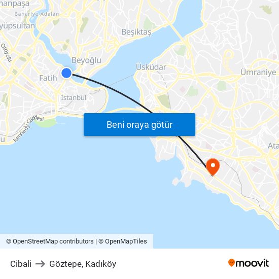 Cibali to Göztepe, Kadıköy map