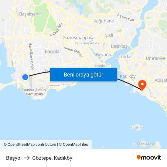 Beşyol to Göztepe, Kadıköy map