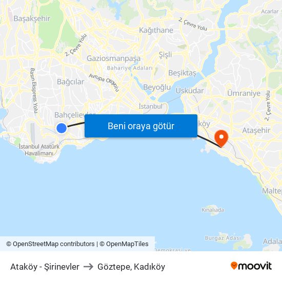 Ataköy - Şirinevler to Göztepe, Kadıköy map