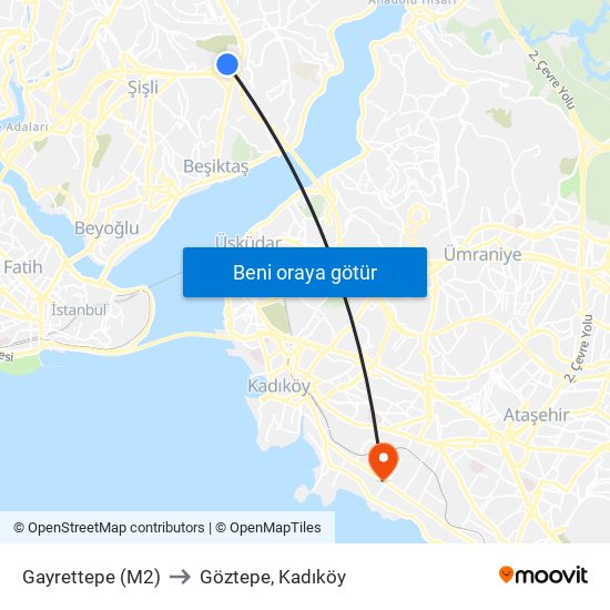 Gayrettepe (M2) to Göztepe, Kadıköy map