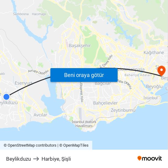 Beylikduzu to Harbiye, Şişli map