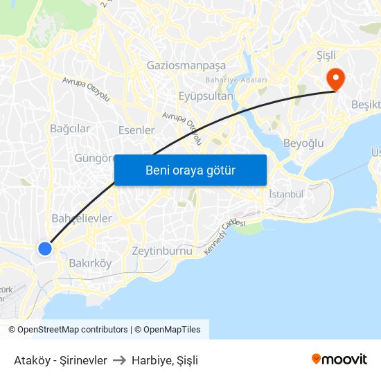 Ataköy - Şirinevler to Harbiye, Şişli map