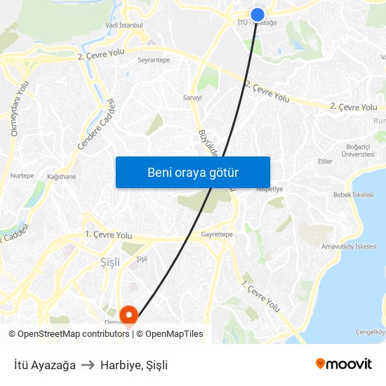 İtü Ayazağa to Harbiye, Şişli map