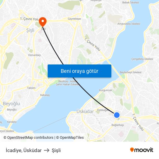 İcadiye, Üsküdar to Şişli map