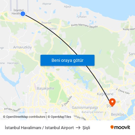 İstanbul Havalimanı / Istanbul Airport to Şişli map