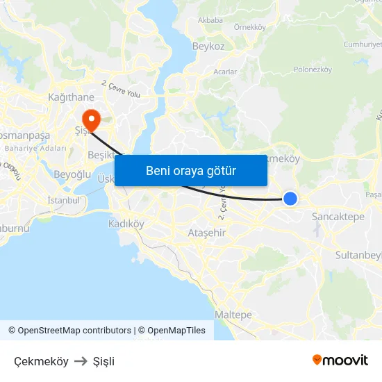 Çekmeköy to Şişli map