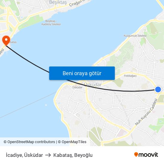 İcadiye, Üsküdar to Kabataş, Beyoğlu map