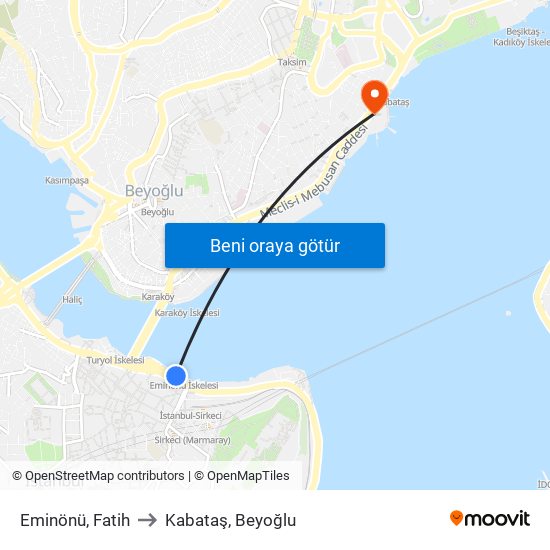 Eminönü, Fatih to Kabataş, Beyoğlu map